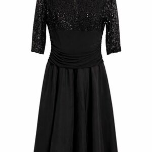 Jessica Howard Black 3/4 Sleeve Lace Fit Flare Satin Tule Skirt Formal Dress